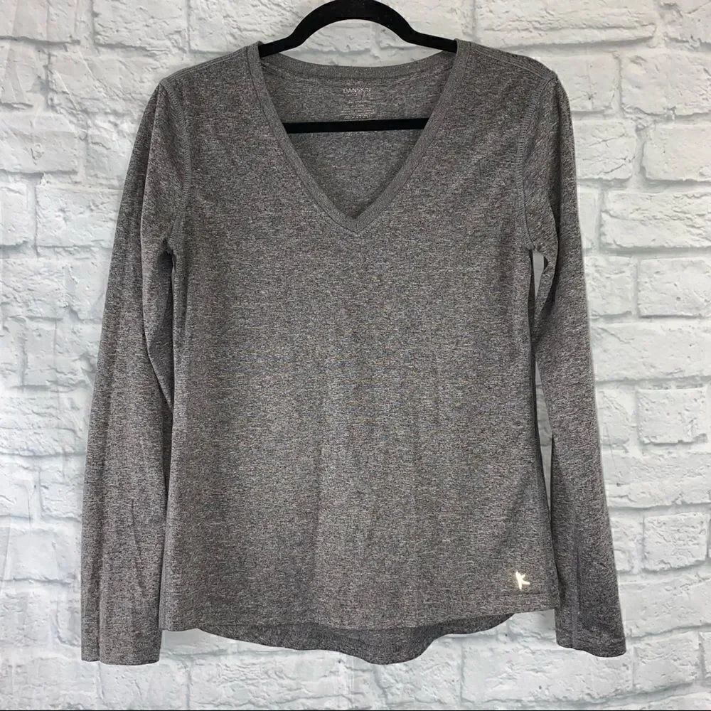 Danskin dri more Longsleeve v-neck top grey women size small
